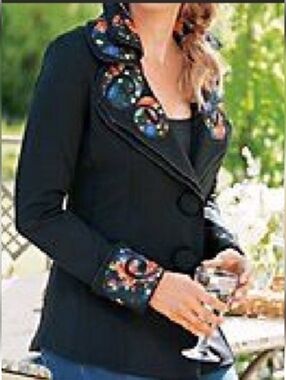 Soft Surroundings Floral Trim Blazer w/ Unique Wire Collar - EUC